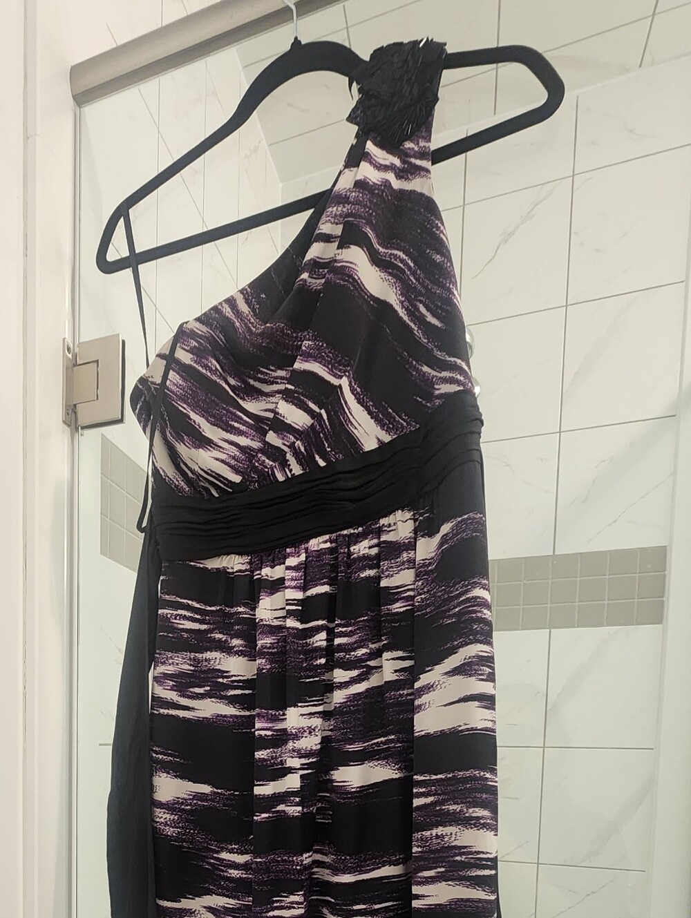 Max & Cleo One-Shoulder Purple and White Abstract Dress